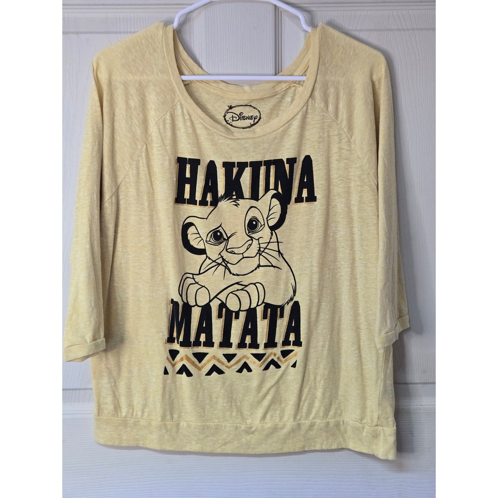 Disney Lion King Hakuna Matata Simba Graphic Tee Yellow 3/4 Sleeve Top XL